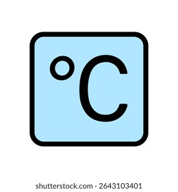 Temperature symbol in a blue square. Icon symbol illustration
