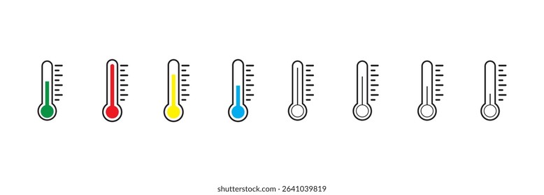Temperature symbol set. Temperature icons vector set .Thermometer temperature up and down icon.