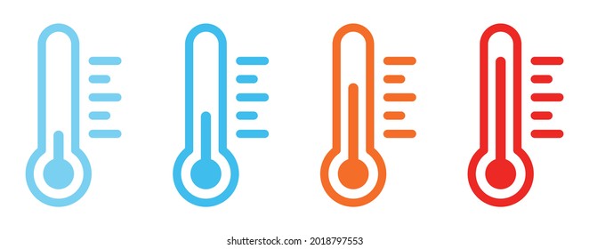 Temperature symbol set. Thermometer or temperature gauge icons showing different temperatures from cold to hot. Isolated vector symbols.
