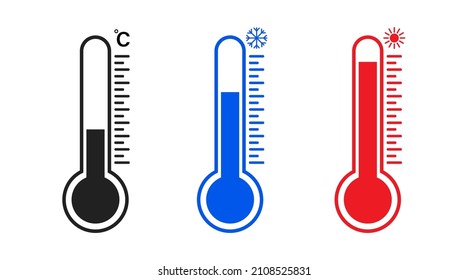 Einstellung des Temperatursymboles. Thermometer-Symbol. Wettersymbole einzeln. Messwerkzeug. 10 eps