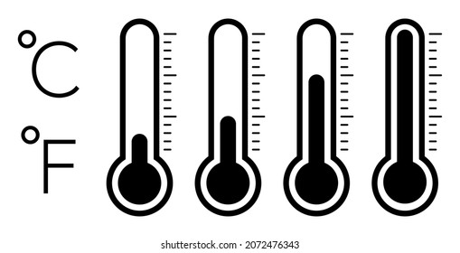 Temperature symbol set.Weather Sign.Temperature icons vector set.Thermometer isolated vector signs on white background.Hot cold measurement heat cold icon