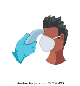 temperature test with infrared thermometer on white background vector illustration design