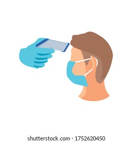 temperature test with infrared thermometer on white background vector illustration design