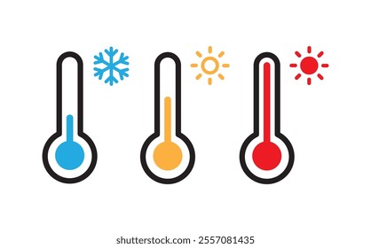 temperature thermometer hot warm ice freeze cold weather icon color set