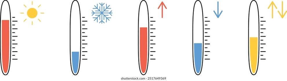Conjunto de ícones de termômetro de temperatura, sinais isolados