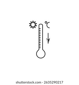 Termômetro de temperatura, ícone vetorial. Graus Celsius. Queda de temperatura. Geada.