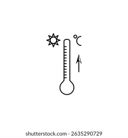 Termômetro de temperatura, ícone vetorial. Graus Celsius. Aumento da temperatura. Calor.