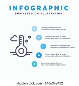 Temperature, Thermometer, Weather, Spring Line icon with 5 steps presentation infographics Background. Vector Icon Template background