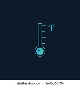 Temperature thermometr with fahrenheit scale icon. Stock Vector illustration isolated on blue background.