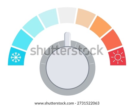 Temperature toggle switch with a scale from snowflake to sun. Thermostat with cold to hot adjustment. Vector illustration isolated on a white background