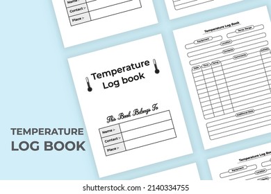 Temperature tracker log book interior. Medical equipment and patient body temperature tracker interior. Interior of a notebook. Fever temperature and body heat checker journal template.