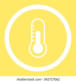 Temperature vector icon. Style is flat rounded symbol, white color, rounded angles, yellow background.