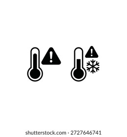 Iconos de advertencia de temperatura con símbolos de termómetro y copo de nieve