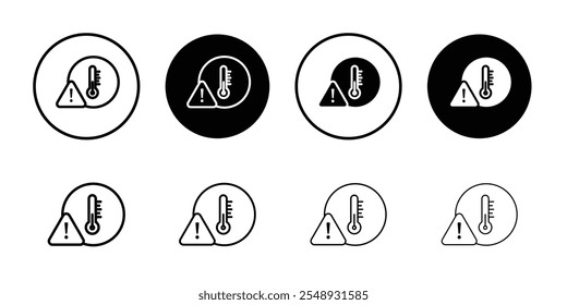Temperature warning sign icon Black and white outline vector