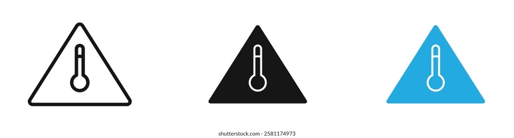 Temperature warning sign icon black white vector outline