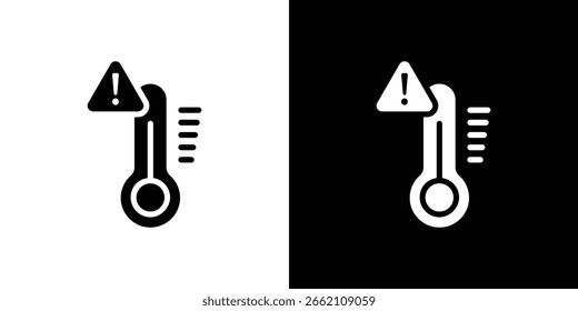 Icono de señal de advertencia de temperatura en conjunto de Vector sólido negro plano