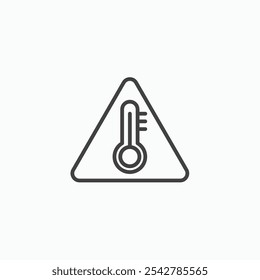 Ícone de sinal de aviso de temperatura em contorno fino.
