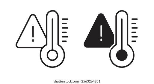 Temperature warning sign icons in flat and line style set.
