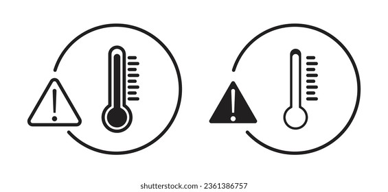 conjunto de signos de advertencia de temperatura. símbolo vector de advertencia de seguridad de calor extremo. señal del clima caliente en un estilo negro relleno y delineado.