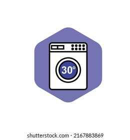 
Temperature washing instruction and Washing Machine Flat Design.
