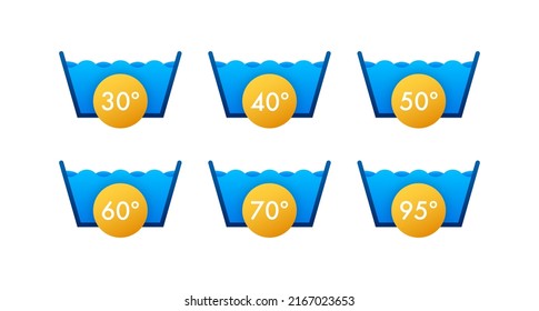 Temperature of water. Temperature washing icon with thermometer.