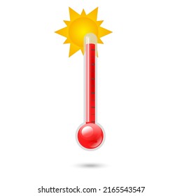 Temperature weather thermometers with Celsius and Fahrenheit scales. realistic 3d weather thermometer icon density on white background. Sun. Warm. Thermostat meteorology vector isolated icon