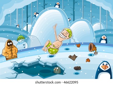 Tempering by diving under the ice. Horizontal