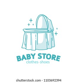 Templae design line logo for baby store. Symbol, label and badge for children shop with element newborn stuff and kids toys. Vector. 