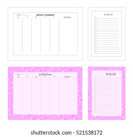 Templape for print. Weekly planner and to do list. Patterned frame, border with cute romantic hearts. Vector illustration