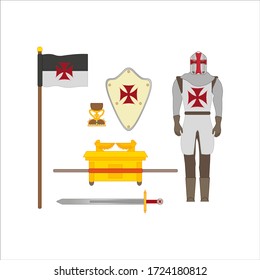 Templar knights objects kit illustration for web and mobile design