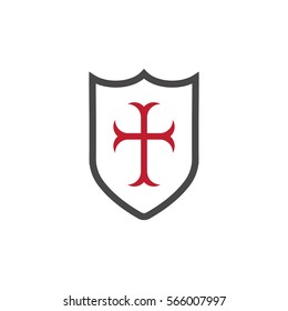 Templar Shield With Red Cross, vector icon