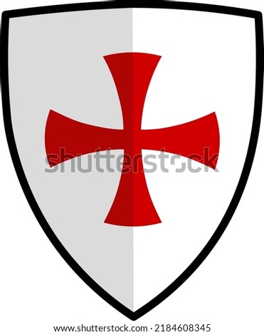 Templar shield with red medieval maltese Templar cross isolated on white background. Christianity sign. Knights templar crusader symbol. Christian military order. Vector illustration.