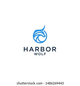 Templat Logo harbor Wolf Silhouette of the wolf. Vector logo. wildlife. Wild wolf. Vector illustration