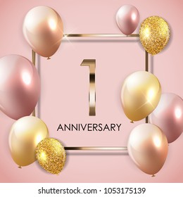 Template 1 Years Anniversary Background with Balloons Vector Illustration EPS10