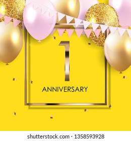 Template 1 Years Anniversary Background with Balloons Vector Illustration EPS10