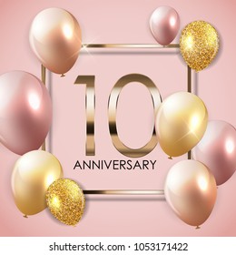 Template 10 Years Anniversary Background with Balloons Vector Illustration EPS10