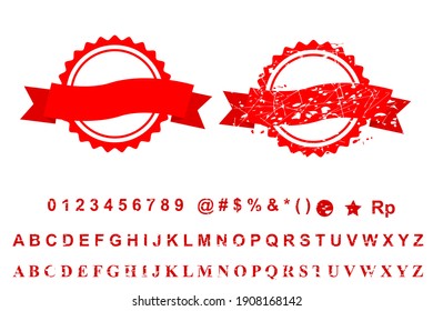 Template 2 Different Style Blank Red Rust Circle with Ribbon Stamp, Isolated on White
