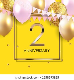 Template 2 Years Anniversary Background with Balloons Vector Illustration EPS10