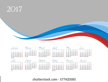 Template of 2017 calendar on gray background, vector illustration