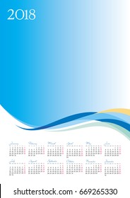 Template of 2018 calendar on blue background, vector illustration