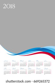 Template of 2018 calendar on gray background, vector illustration