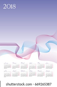 Template of 2018 calendar on lavender background, vector illustration