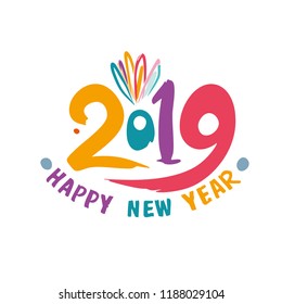 Template 2019 calligraphy for New Year. Bright 2019 hand drawn lettering isolated on white background. Vector illustration.