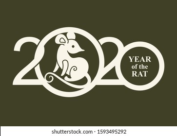 Template 2020 with a cute cartoon rat. Chinese New Year of the Rat. Happy New Year. Wise Rat 2020. New Year on the Chinese calendar.