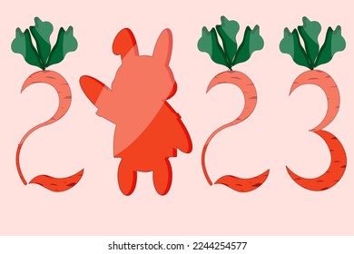 template, 2023, calendar, cover, rabbit, carrot, green, leaf, style, website, banner, symbol, new, year, chinese, luna, numbers, carrots, shape, orange, trend, vector, illustration, advertising, poste