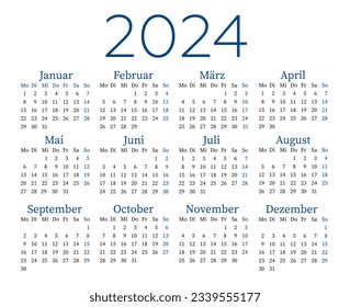 С plantilla alendar para 2024 en alemán.La semana comienza el lunes.