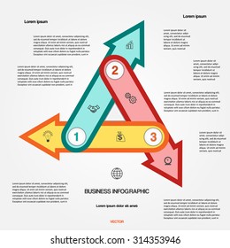 Template with 3 options multi-coloured arrows for infographic, diagramme, technological process, business concept, or other step-by-step representation