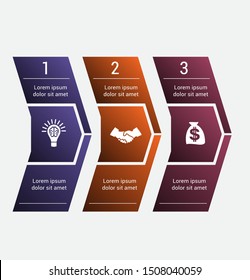Template 3 Timeline Infographic. Horizontal numbered color arrows for text template infographic for three positions. 