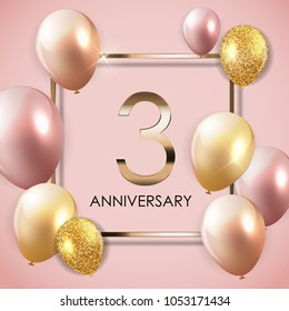 Template 3 Years Anniversary Background with Balloons Vector Illustration EPS10