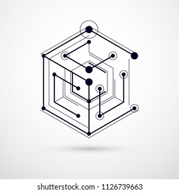 Template 3D black and white design layout for brochure , flyer , poster, advertising, cover, vector abstract modern background. Composition of cubes, hexagons, squares, rectangles and elements.